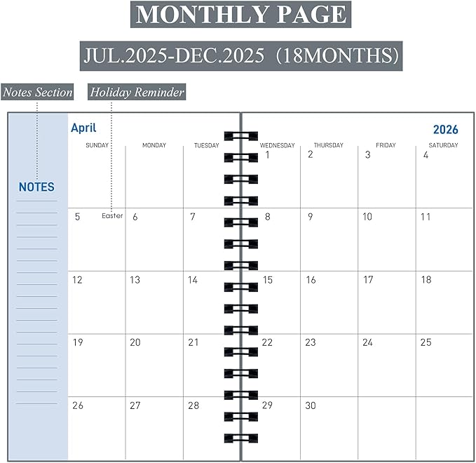 Daily Planner 2025-2026, Weekly and Monthly Planner 2025-2026 Academic Year, July 2025-December 2026 Calender Planner, 8.2"×5.5", 18 Months (JUL.2025-DEC.2026 Gray)