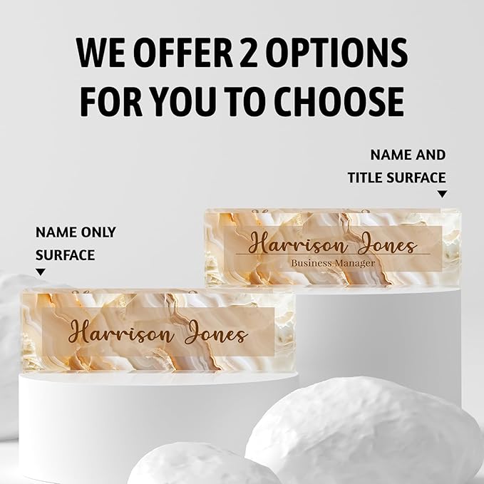 Personalized Name Plate for Desks, Custom Desk Name Plates, Acrylic Name Plate Office Desk Accessories, Personalized Office Gifts for Coworkers Teachers, Employee Appreciation Gifts (B-Gold Flowing)