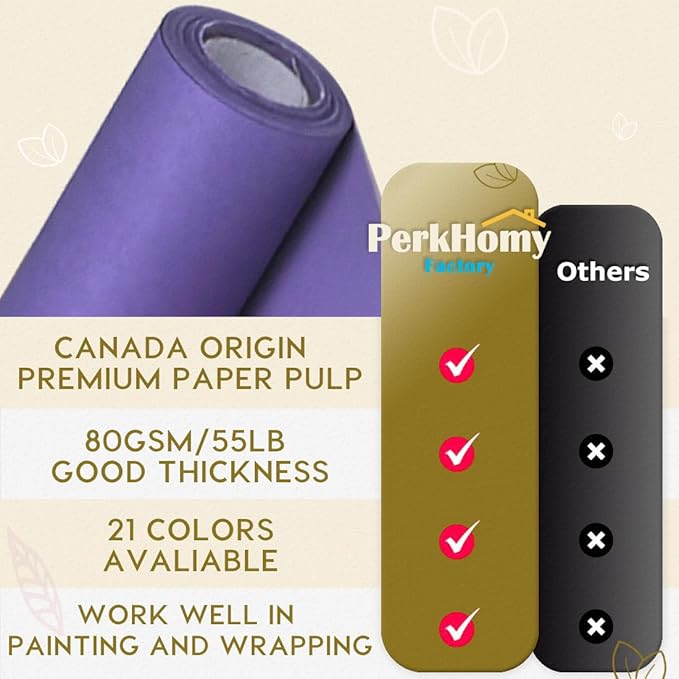 PerkHomy 48" x 2,400" (200') Purple Kraft Paper Roll for Craft Bulletin Board Paper Art Table Covering Crafting Gift Wrapping Bouquet Packing Parcel 80GSM 55LB (Purple, 48" x 200')