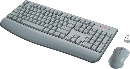 Wireless Keyboard and Mouse Combo, Full-Sized 2.4GHz Wireless Keyboard with Comfortable Palm Rest and Optical Mouse for Windows, Mac OS PC/Desktops/Computer/Laptops (Gray)