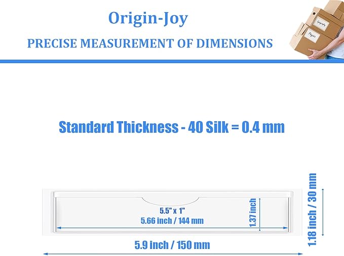 Origin-Joy 25 PCS Self-Adhesive Index Label Pockets, Clear Plastic Peel & Stick Card Holders with Top Open for Loading (5.5 x 1 inch)