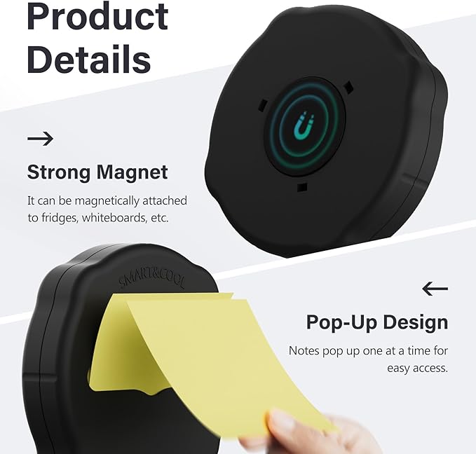 SMART&COOL Magnetic Pop-Up Note Dispenser for 3 x 3 in Pop-Up Sticky Notes, 1Pack, Black (Notes Not Included)