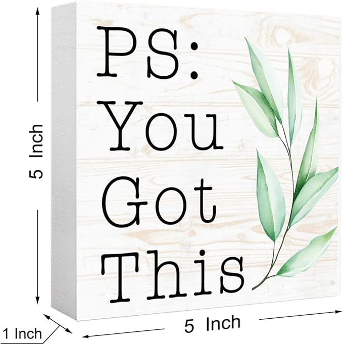 You Got This Sign Wood Box,Funny Inspirational Quote Wooden Block Sign for Home Office Tabletop Shelf Decor 5" x 5",Motivational Desk Decor Accessories for Women