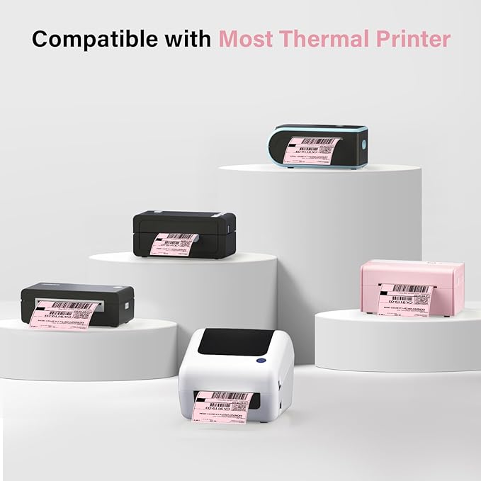 Thermal Shipping Labels 4x6-250 Labels Fan-Fold, Mailing Postage Paper for Thermal Printers, Strong Adhesive, Jam-Free, Compatible with JADENS, Rollo, Munbyn, for Office & Home, Pink