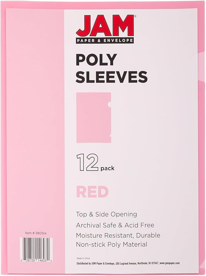 JAM PAPER Plastic Sleeves - Letter Size - 9 x 11 1/2 - Red Project Pockets - 12 Page Protectors/Pack