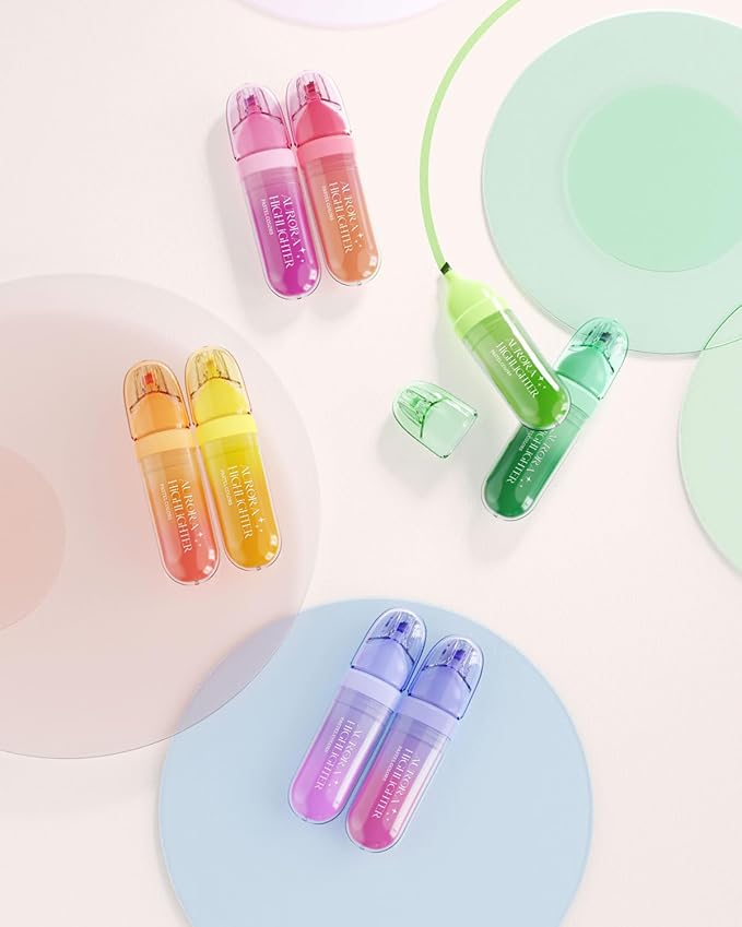 Four Candies 8 Pcs Highlighters Assorted Colors, Cute Pastel Highlighter Set, Quick-Dry, Soft Chisel Tip, No Bleed Bible Highlighter, Aesthetic Highlighters for School, Christmas