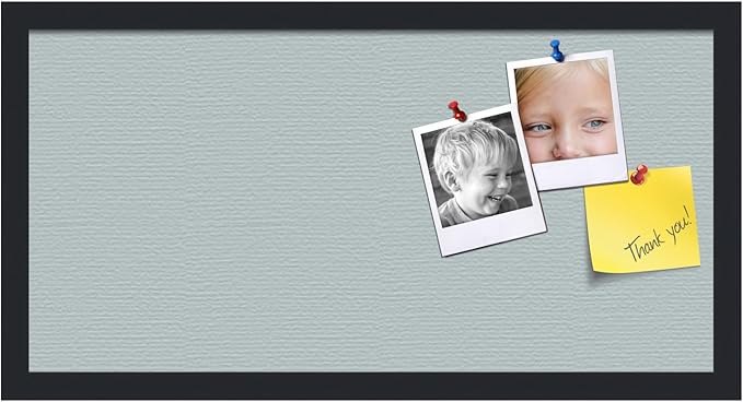PinPix 24x12 Inch Cork Bulletin Board. This Decorative Framed Pin Board Comes with Soft Blue Design and a Satin Black Frame. Ideal for Home Office Decor or Message Board (PinPix-1814)