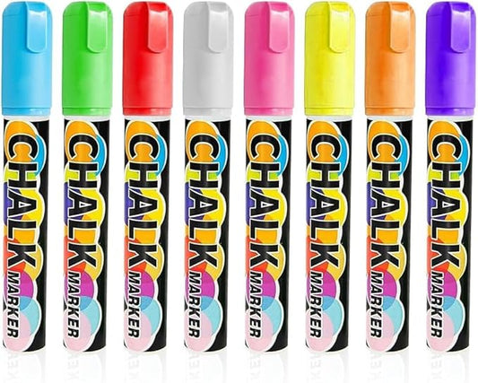SMOOTHERPRO Chalk Marker, 10mm Liquid Chalk Markers, 3-in-1 Nib Washable Window markers for Glass Mirror, 8 Colors Erasable Chalkboard Markers for Blackboard