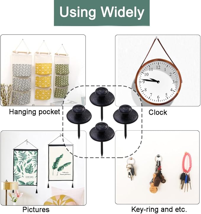 60 PCS Double Headed Picture Hanging Nails, Wall Hangers Without Nails, Thumb Tacks for Wall Hangings Picture, Renter Friendly Decor Push Pins for Tapestry Frame Art