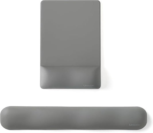 UnivoColors Design-Wave Set of Keyboad Wrist Rest & Mouce Pad,Artificial Sheepskin+Memory Foam+Ergonomic+Anti-Slip Gel, Resilience Support During Work and Gaming,Keyboard Accessory,Grey
