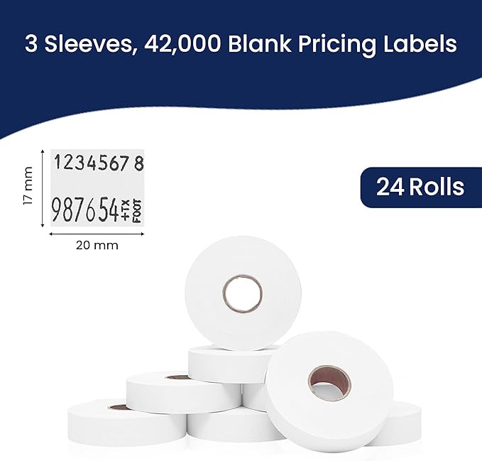 Perco White Pricing Labels for Monarch 1136 - 3 Sleeves, 24 Rolls Value Pack - 42,000 Labels with Ink Rolls Included