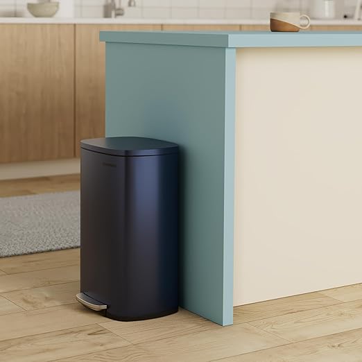 SONGMICS 13 Gallon (50 L) Trash Can, Stainless Steel Kitchen Garbage Can, Recycling or Waste Bin, Soft Close, Step-On Pedal, Removable Inner Bucket, Midnight Blue ULTB050L01