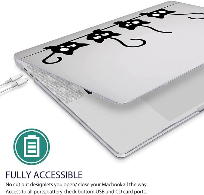 Compatible with MacBook Pro 13 Inch Case M2/M1 2025 2022-2017 A2338 A2289 A2251 A2159 A1989 A1706 A1708 Plastic Hard Shell Case&Keyboard Skin&Mac OS Keyboard Sticker (Black Cats)