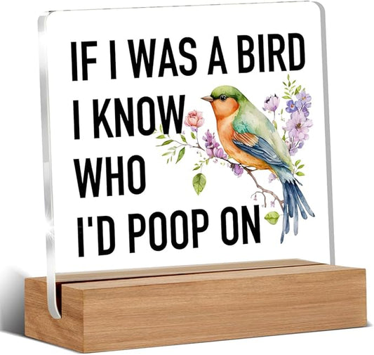 Funny Gifts for Bird Lovers Coworkers, Gag Office Gifts for Women Men, Bird Watching Gift Acrylic Plaque, Novelty Birds Desk Signs Decor 4 × 4 Inches