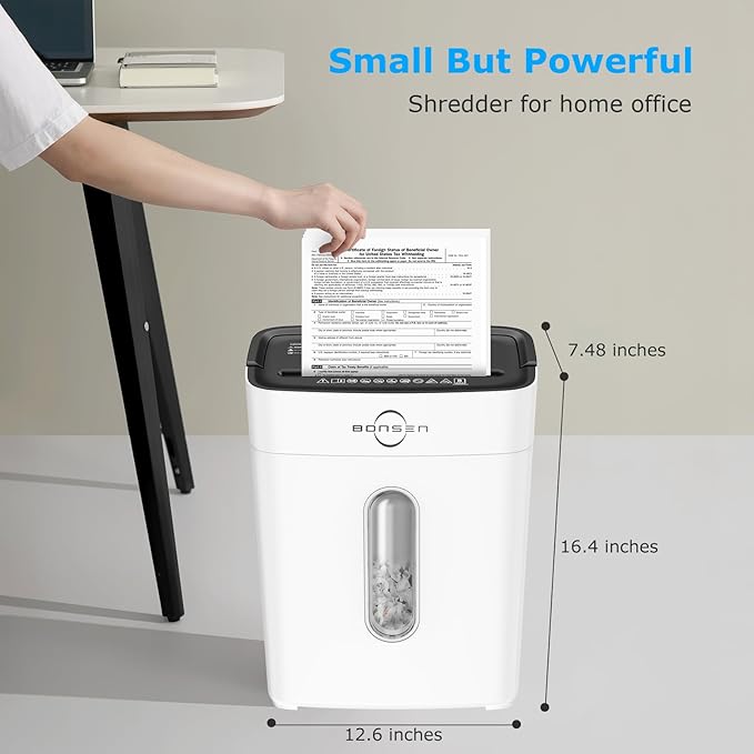 BONSEN Shredders for Home Office, 8-Sheet Cross Cut Credit Card Shredder, Small Paper Shredder for Home Use with 4 Gal Bin, P-4 High Security Level, White (S3101-W)