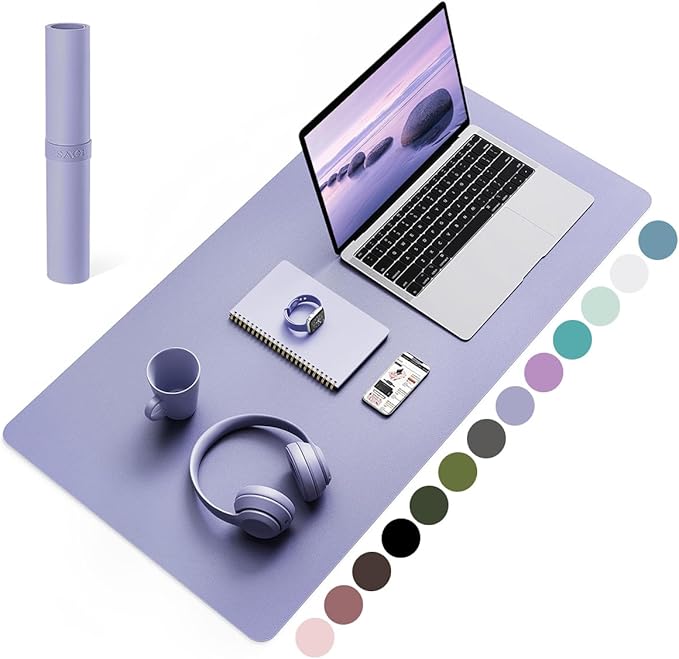 YSAGi Non-Slip Leather Desk Pad, Waterproof Laptop Computer Desk Keyboard Mat, Table Protector Blotter Mat, Large Mouse Pad for Office/Work/Home/Decor(Lavender, 31.5" x 15.7")