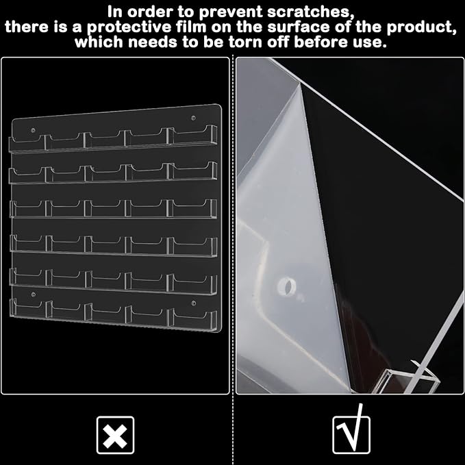 Hillban Acrylic Business Card Holder Wall Mount Clear Sticker Display Rack Multiple Card Holders Clear Acrylic Organizing Sticker Display Stand Pre Drilled(30 Pockets)