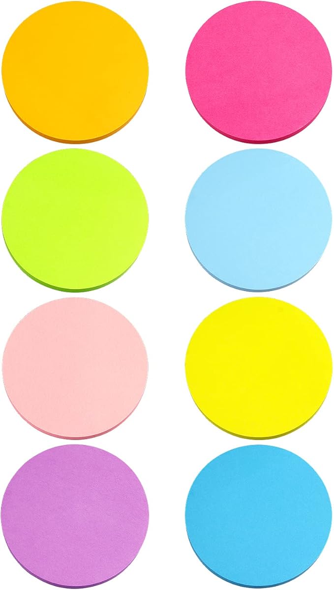 Round Sticky Notes 8 Color Bright Colorful Sticky Pad 75 Sheets/Pad Self-Sticky Note Pads