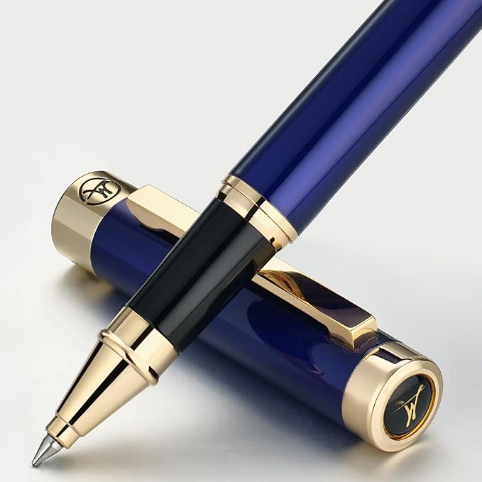 Luxury Rollerball Pen - Stunning Blue Lacquer Pen, 24K Gold Finish, Schmidt Black Refill, Best Pen Gift Set for Men & Women, Office, Professional, Executive, Office, Nice Fancy Designer Pens