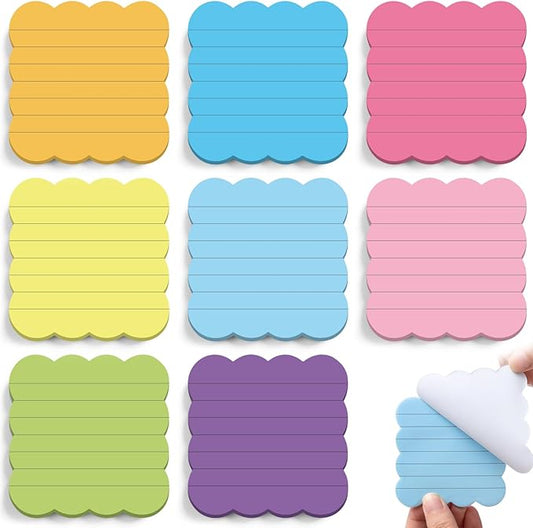 Eaasty 8 Pack Scalloped Sticky Notes Bulk Christmas Cute Self Sticky Note Pads Multi Color Bright Vintage Note Pads or School Office Supplies 240 Sheet(3" X 3",Lined Rainbow Color)