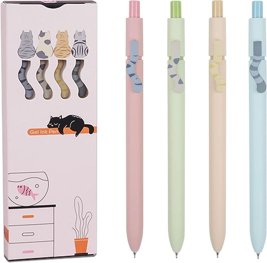 VICO Cat Gel Pens - 4 Pcs 0.5mm Quick Dry Black Ink Pen, Fine Point Smooth Writing Pens, Aesthetic Cute Kawaii Pen for School & Ofiice, Stationery for Cat Lovers