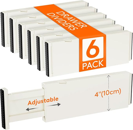 Lifewit 6 Pack Drawer Dividers 4" High, 11-17" Adjustable Drawer Organizers for Clothes, Expandable Dresser Separators in Bedroom/Bathroom/Kitchen/Fridge/Office Organization and Storage, Beige