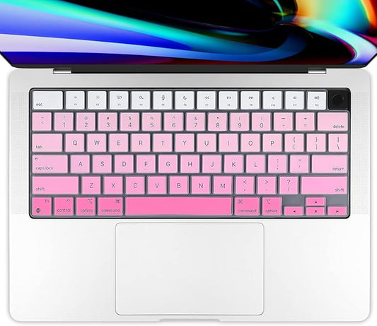 Batianda Premium Gradient Color Keyboard Cover for New MacBook Pro 14'' Pro 16'' 2024 2023 M4 M3 M2 M1 Pro/Max Chip & New MacBook Air 13 15 inch Soft-Touch Silicone Protective Skin,White to Pink