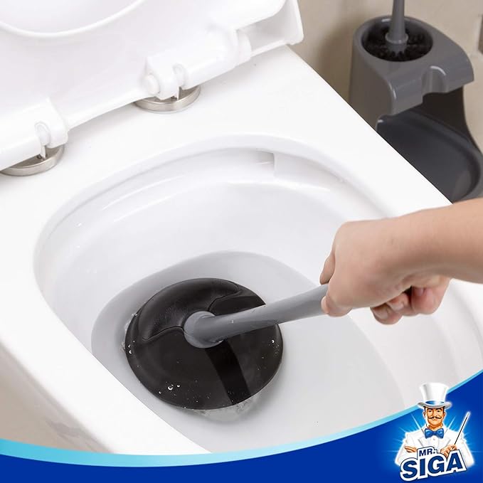 MR.SIGA Toilet Plunger and Bowl Brush Combo for Bathroom Cleaning, Gray, 1 Set