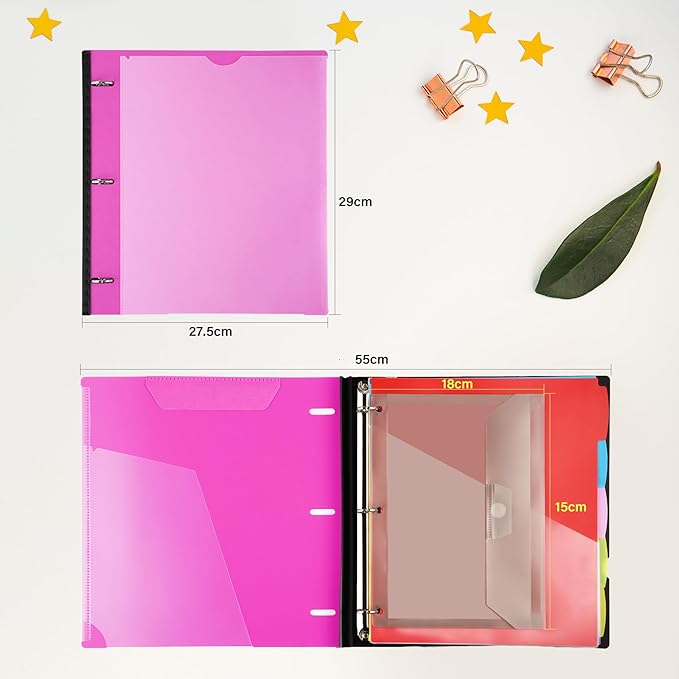 WOT I Telescoping Project Organizer 2-Pack, Refillable Binder with Dividers and Pockets, 13 Pocket Folders, 1 Inch 3 Ring Binder, Pink
