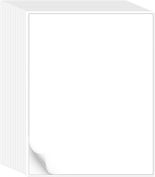 L LIKED 8.5" x 11" Printable White Sticker Paper Full Sheet Label, Matte, for Laser & Inkjet Printers (100 Sheets)