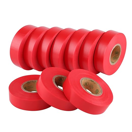 Lichamp 10-Pack Red Electrical Tape Waterproof, 3/4 in x 66ft, Industrial Grade UL/CSA Listed High Temp Electrical Tape Electric Super Vinyl