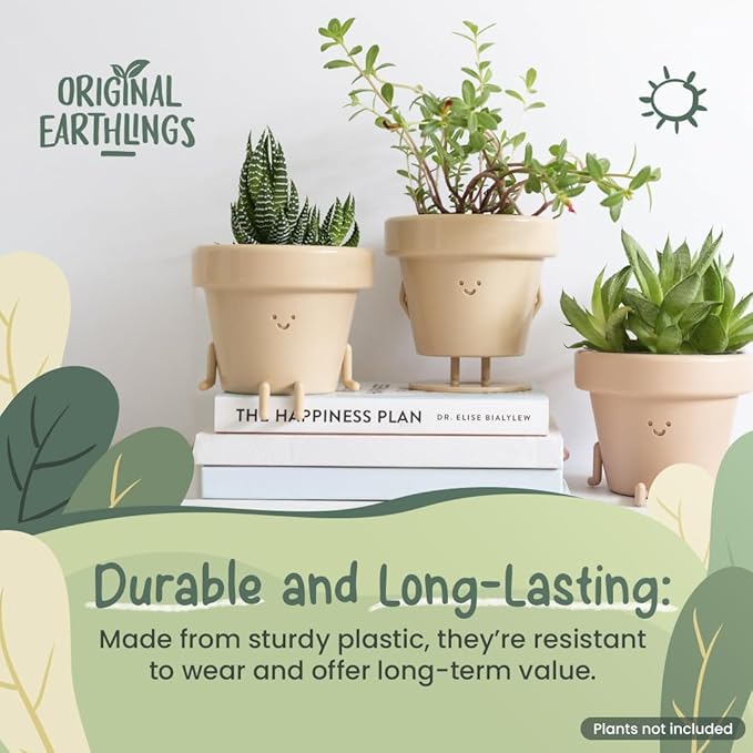 Original Earthlings Sitting Small Plant Pot - 3.5 Inch Cute Plant Pot - Succulent & Cactus Christmas Planters, Removable Drainage Plug, Cute Decor Plant Gifts for Plant Lovers, Teacher Gifts