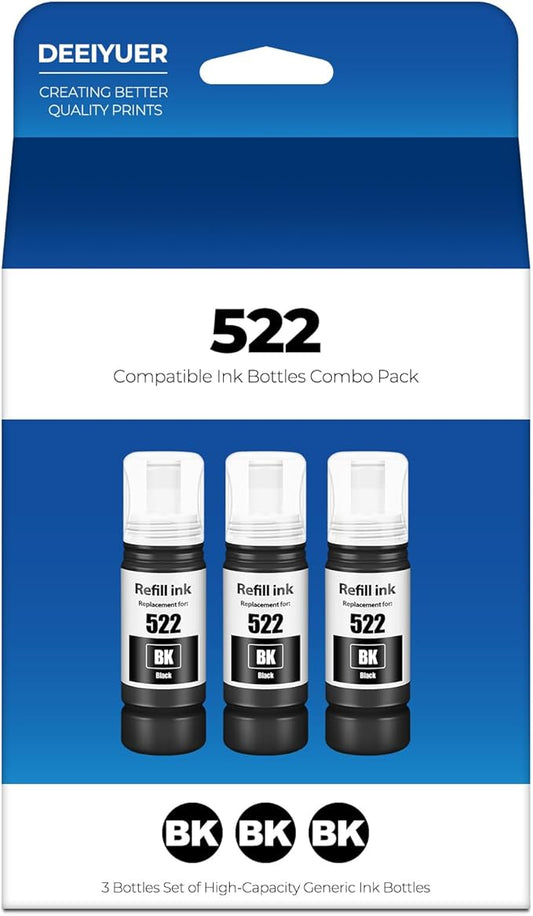 522 Black Ink Refill Bottles ET-2800 ET-4800 ET-2400 ET-2803 ET-2720 Replacement for T522 522 Ink Refill Bottles Black Use for Eco Tank ET-2400 ET-2720 ET-2800 ET-2803 ET-2840 ET-4800 ET-4810 Printers