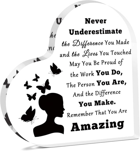 Inspirational Gifts for Women Friends Desk Decor for Office Coworker Appreciation Desk Sign Retirement Leaving Going Away Presents New Job Promotion Gifts for Women Office Acrylic Heart Keepsake