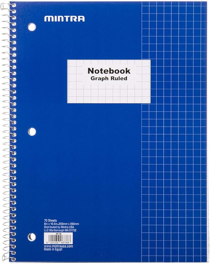 Mintra Office Spiral Notebooks - Wirebound for Student, Home, Office, Business (4x4 Graph, 4pk)