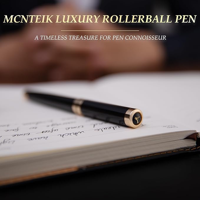 Black Rollerball Pen With 24K Gold Finish, Luxury Grade Craftsmanship Pen, Schmidt 888F Ink Refill, Exquisite Men's And Women's Gift Pen Set, Professional, Writing, Executive,Office, Nice Pen