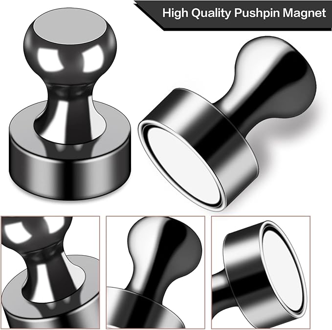 LOVIMAG 40Pcs Black Refrigerator Magnets, Strong Metal Fridge Magnets, Solid Black Style, 0.47in x 0.63in, Set of 40