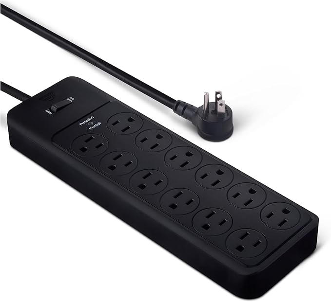 Amazon Basics Surge Protector Power Strip, 12-Outlet, 4000 Joules, 8ft Extension Cord, Rectangle, for Home, Office, Gaming Room, Black