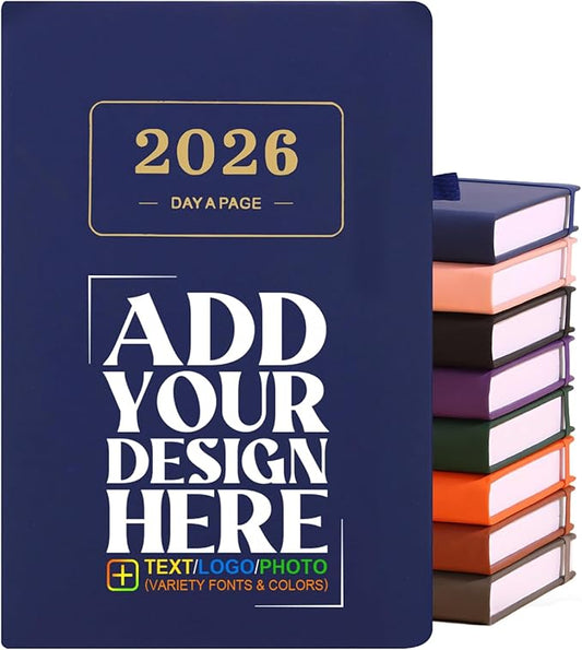 Customizable 2026 Daily Planner - Add Your Design/Logo/Text/Photo, Day a Page Personalized Journal with Multiple Colors Hardcover, Custom Agenda Book for Productivity & Organization, Blue