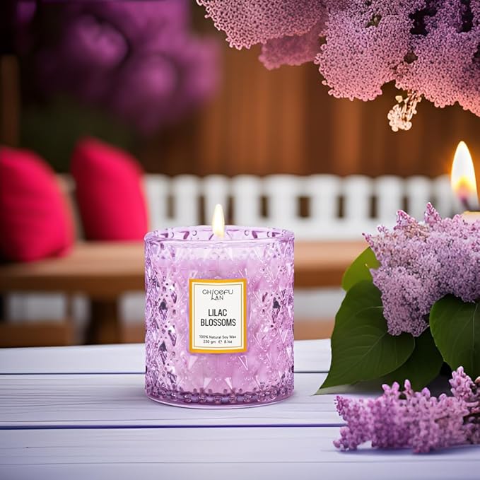 Chloefu LAN Lilac Blossoms Scented Candle, Highly Floral Fragranced Candle, Natural Soy Wax Candle Gift, Candles Gifts for Women, 55 Hours Long Burning, Home Decorative, 8.1 oz