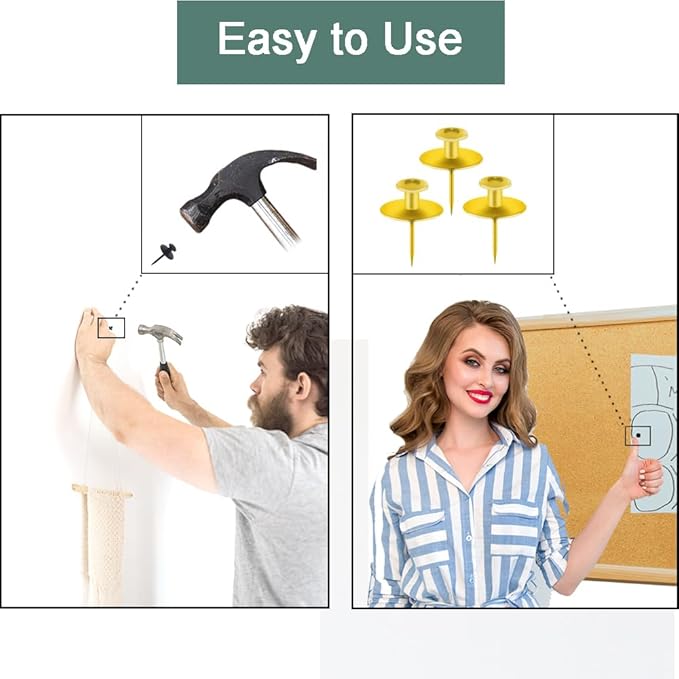 30 PCS Picture Hangers Hooks for Drywall, Gold Push Pins Double Headed Nails Thumbtacks for Wall Hangings Picture, Decorative Small Pins for Cork Board Home Office Photo Decorations