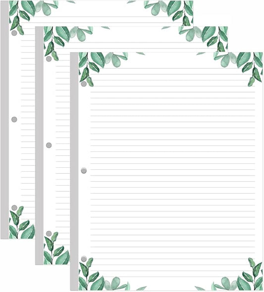 (3-Pack) Letter Size Lined Refill Paper, 3-Hole Punched Ruled Filler Paper, 300Sheets / 600Pages Loose-Leaf Line Paper, 100gsm White Paper, 8.5'' x 11'', Leaf