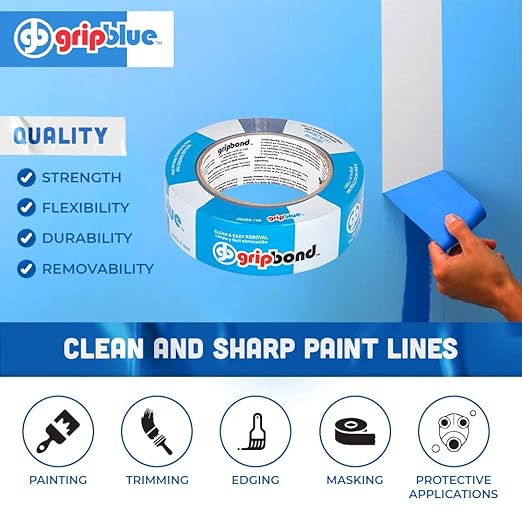 Blue Painters Tape 1.5 Inch Wide, 1 Roll Masking Tape - Perfect for Precise Lines on Walls & Trim, Multi-Surface, Residue-Free, Easy Removal - Ideal for Indoor & Outdoor Use, 1.41in x 60yds