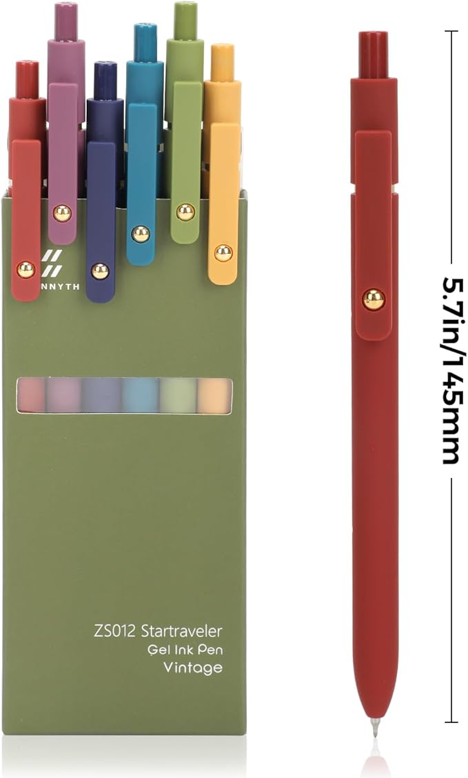 Ddaowanx Gel Pens, 6 Pcs 0.5mm Quick Dry Black Ink Pens Fine Point Smooth Writing Pens, Office Desk Accessories for Women(6 Pcs Vintage-Black Ink)