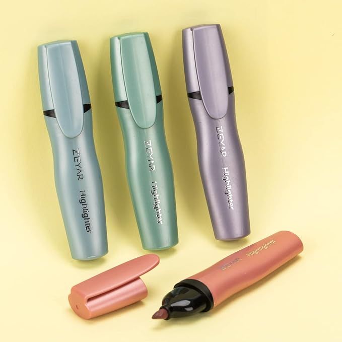 ZEYAR Aesthetic Highlighter Pen, Mystic Gems Colors, Chisel Tip Marker Pen, Water Based, No Bleed Dry Fast Easy to Hold, for Study Notes School Office (4 Noble Colors)