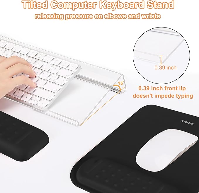 MOSISO Computer Keyboard Stand&Wrist Rest Support for Keyboard &Mouse Pad Set, Ergonomic Massage Wrist Rest Set, Easy Typing Working Acrylic Clear Stand for Office Home, Black