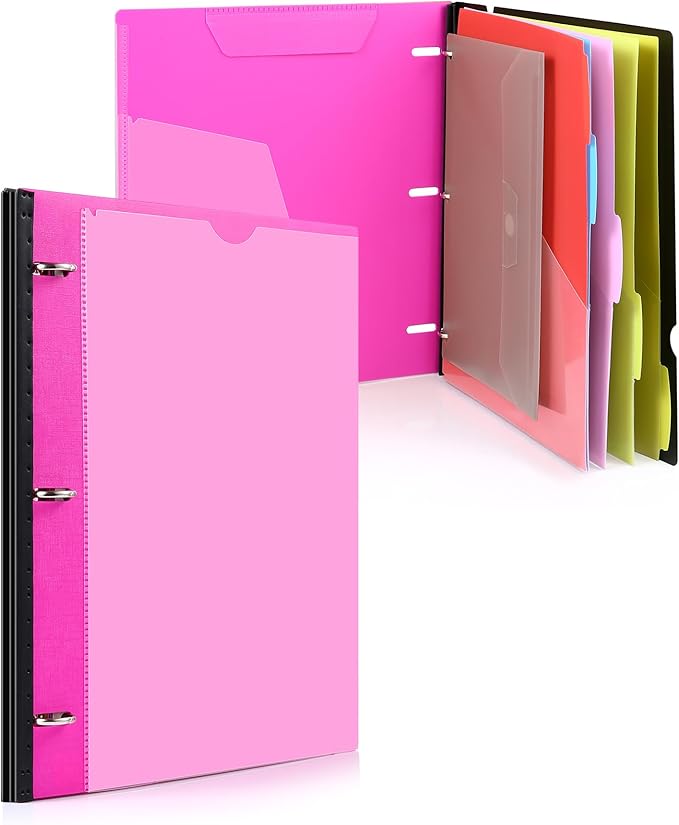 WOT I Telescoping Project Organizer, Refillable Binder with Dividers and Pockets, 13 Pocket Folders, 1 Inch 3 Ring Binder, Pink
