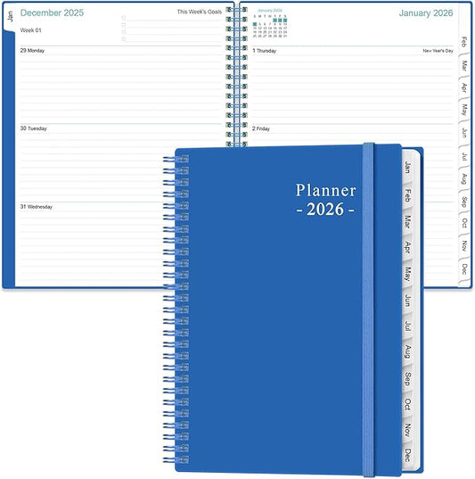 2026 Planner - Planner 2026 from January 2026 to December 2026 with 12 Monthly Tabs, Flexible Cover, Inner Pocket, 8.5" x 11", Blue