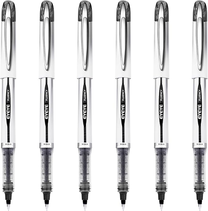 EYEYE 0.7mm Rollerball Pens Fine Point, 6 Pack of Pen Black Roller Ball Medium Point Quick Dry, Liquid Ink Pen Fine Point Smooth Writing Pens for Journaling, Note Taking, Office, School Supplies