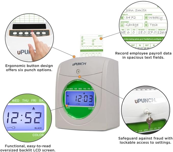 uPunch HN3540 Complete Small Business Start-Up Kit: AutoAlign Time Clock System with 400 Time Cards, 4 Ribbons, and 2 Racks